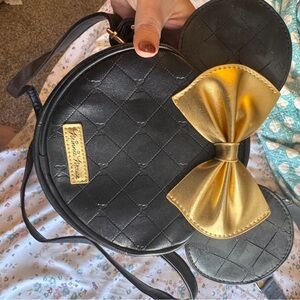 Disney Minnie Mouse Black Quilted Mini Bag with Gold Bow